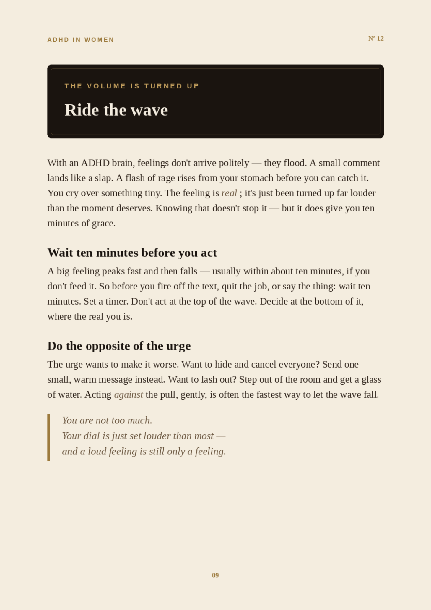 An example reset page from the Relief Kit