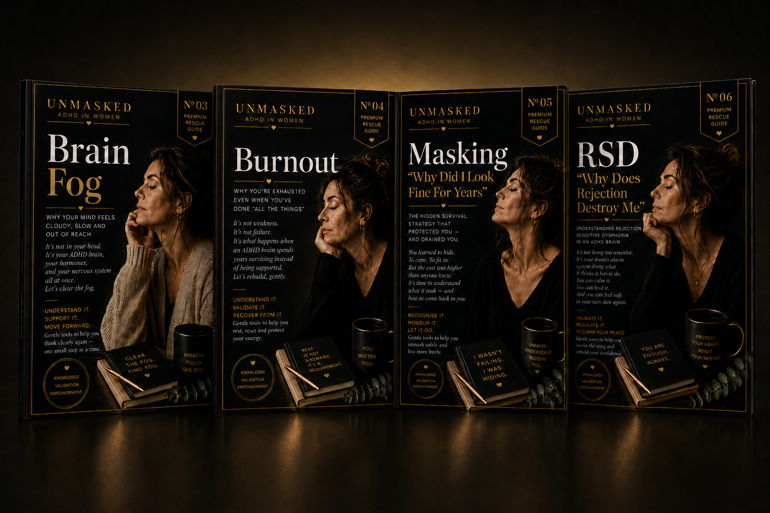 ADHD in Women premium rescue guides &mdash; Brain Fog, Burnout, Masking, RSD and more